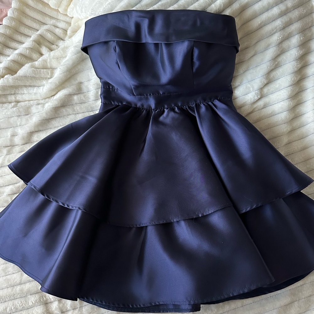 B Darlin Midnight Blue Layered Kids Dress